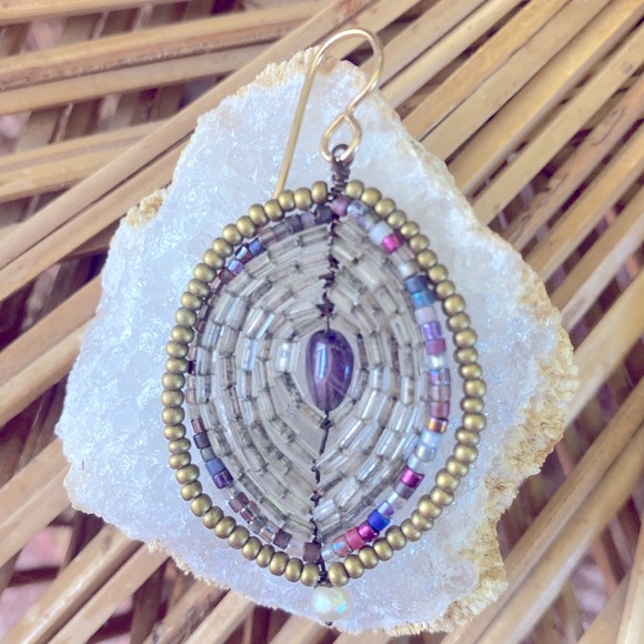 Vintage Hand Beaded Artisan Earrings - Picture 2 of 9